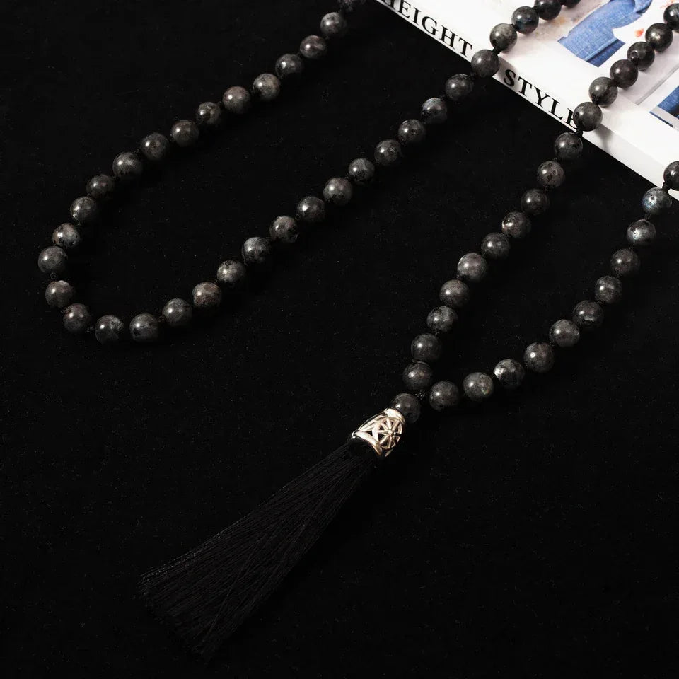 🌌 The "Mystic Magician" 108 Mala: Labradorite Beads for Transformation & Intuition (8mm)