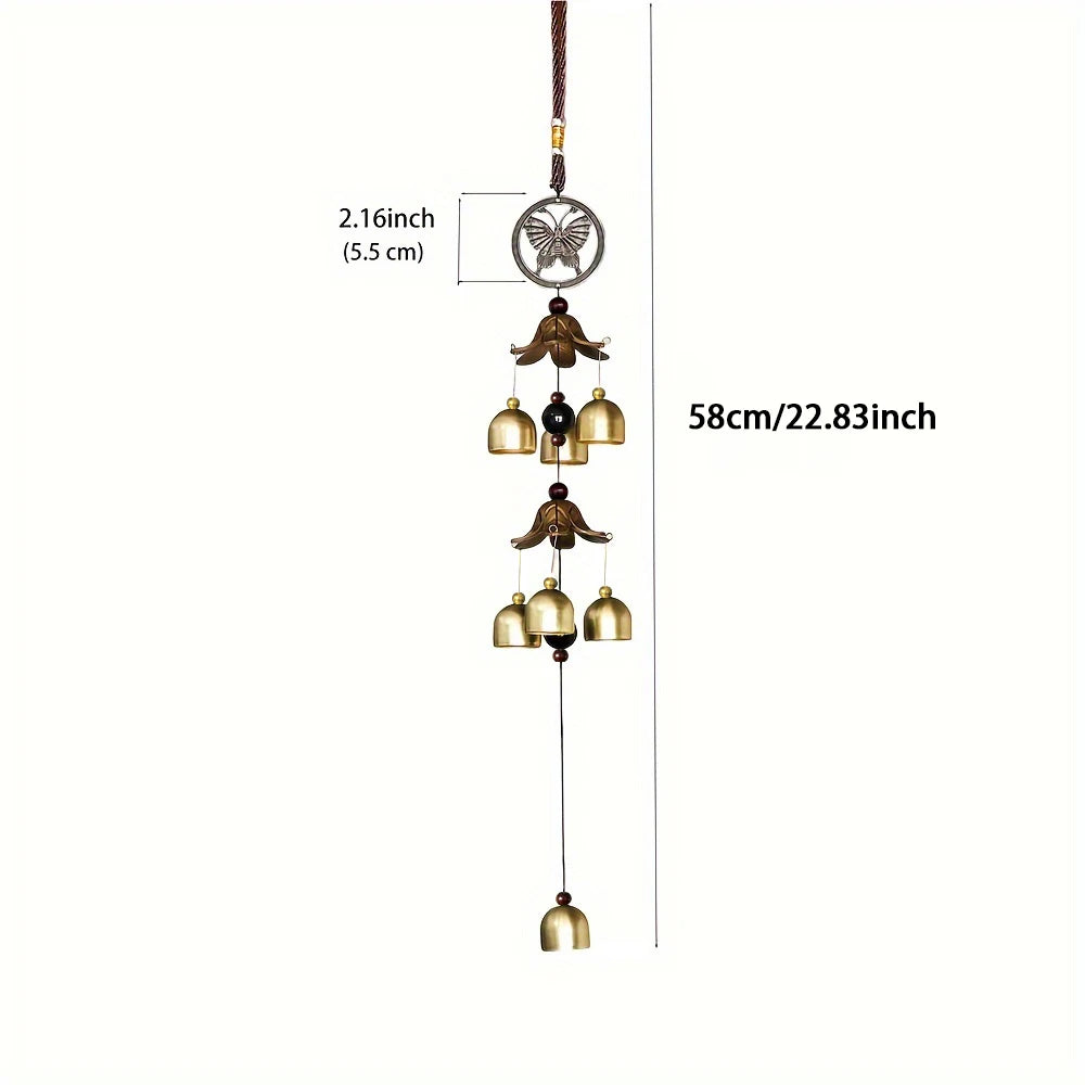 Double Metal Bell Pendant Wind Chime – Brass Finish Decorative Hanging Bells for Home and Patio with Protective Harmony Two layers of bells