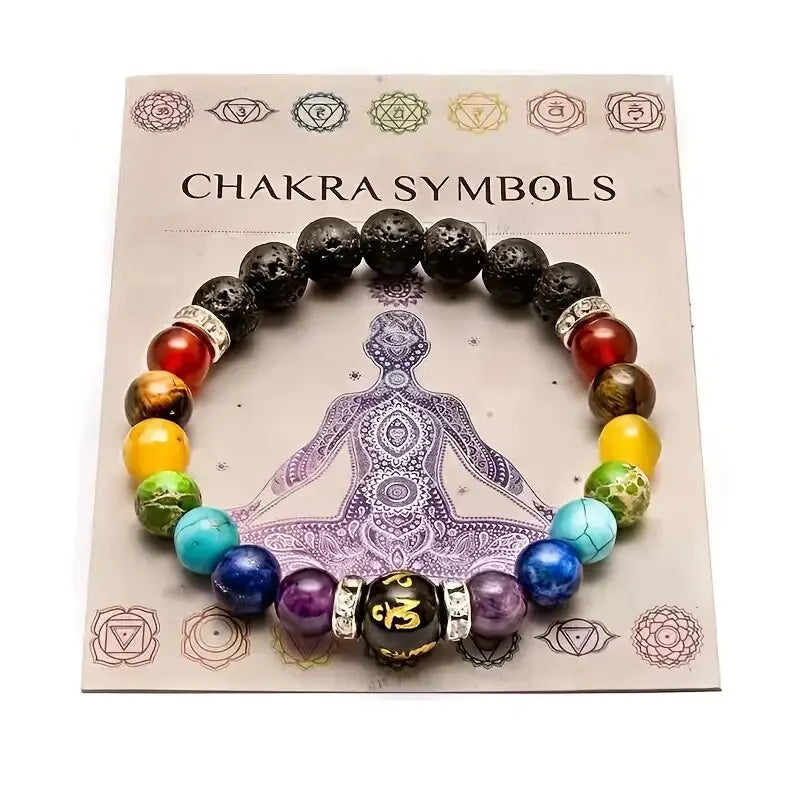 🧘‍♂️ 2pcs 7 Chakra Bracelets with Meaning Cards | Natural Crystal Healing Jewellery | Anxiety Relief & Energy Balancing | Mandala Yoga Bracelet | Gift for Men and Women