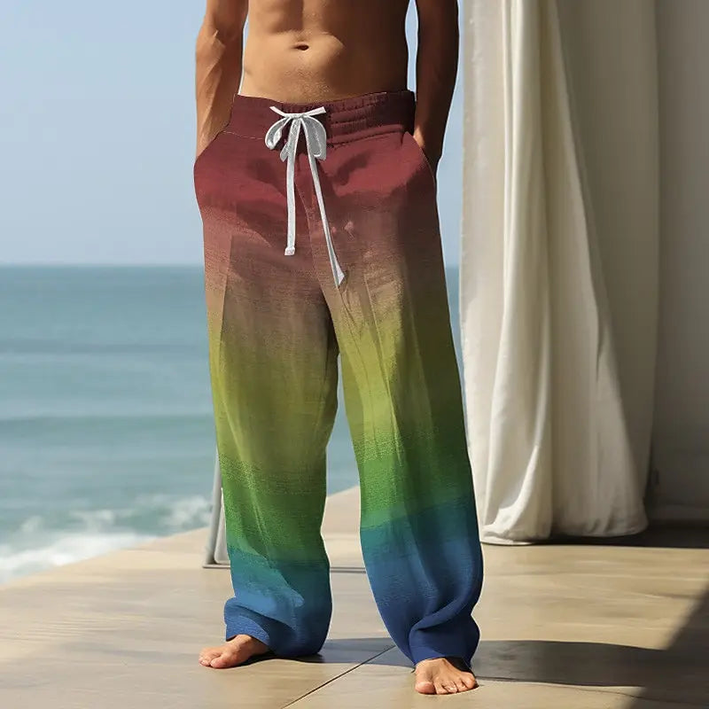 🌈 The Spectrum Visionary: Premium Men’s Fall 2026 Wide-Leg Trousers – High-Definition Rainbow Gradient Ombre Print, Mid-Waist Elastic Drawstring Fit, and Sophisticated Urban-Relaxed Outdoor Statement Pants