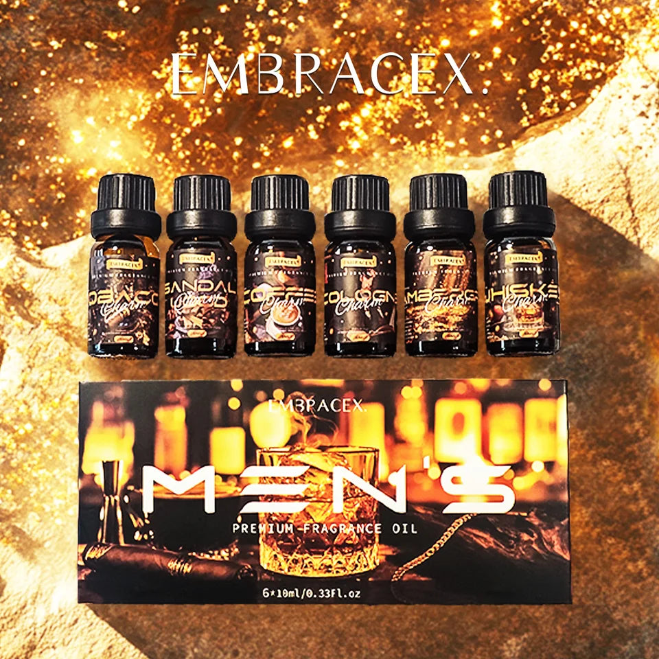 🌿 EMBRACEX 6PC/1Set Men's Essential Oils Perfume Gift Box – Premium Aromatherapy for Diffusers, Humidifiers, Candle & Soap Making﻿ 60ml