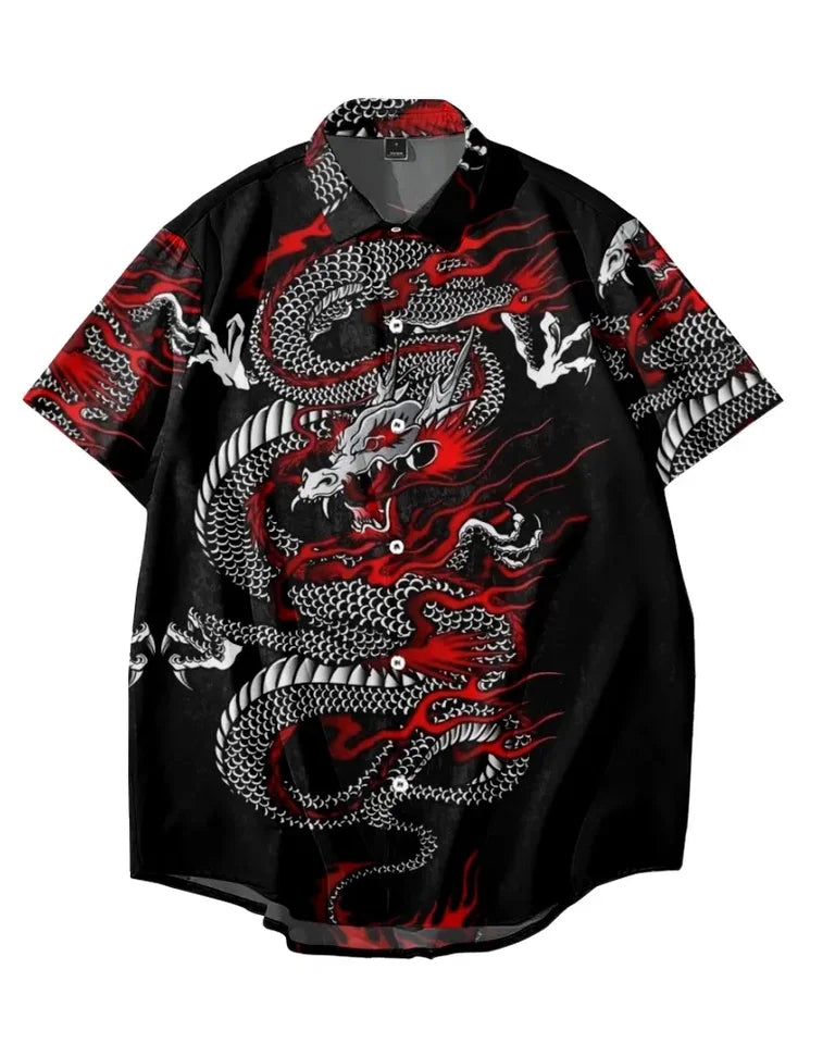 🐉 The Draconian Legacy: Premium Men’s Y2K Vintage Dragon Print Hawaiian Shirt – High-Definition Oriental Dragon Graphic, Ultra-Breathable Performance Fabric, and Sophisticated Urban Social Wear Short-Sleeve Button-Down (S-5XL)