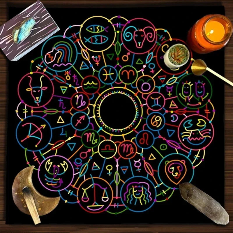 🔥MoonPhases Tarot Card Tablecloth | Astrological Divination Altar Cloth – Mystical Tapestry for Tarot and Spiritual Practice