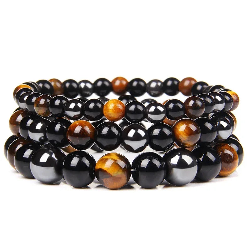 ✨ Triple Protection Magnetic Hematite Tiger Eye Obsidian Bracelet – Powerful Spiritual Shield for Health, Luck & Prosperity 18.5cm