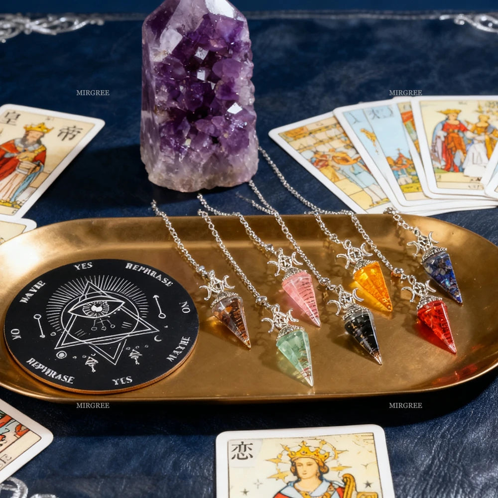 🔮 2pcs Spiritual Pendulum Divination Set – Includes Crystal Pendulum & Divination Disk | Healing & Decision-Making Tool | Free Shipping