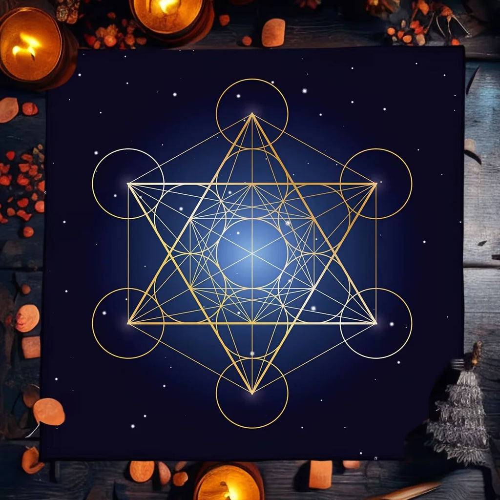 🃏 VIKAMA Geometric Flower of Life Tarot Tablecloth – Metatron Cube Reading Mat & Sacred Geometry Witchy Altar Cloth Gift