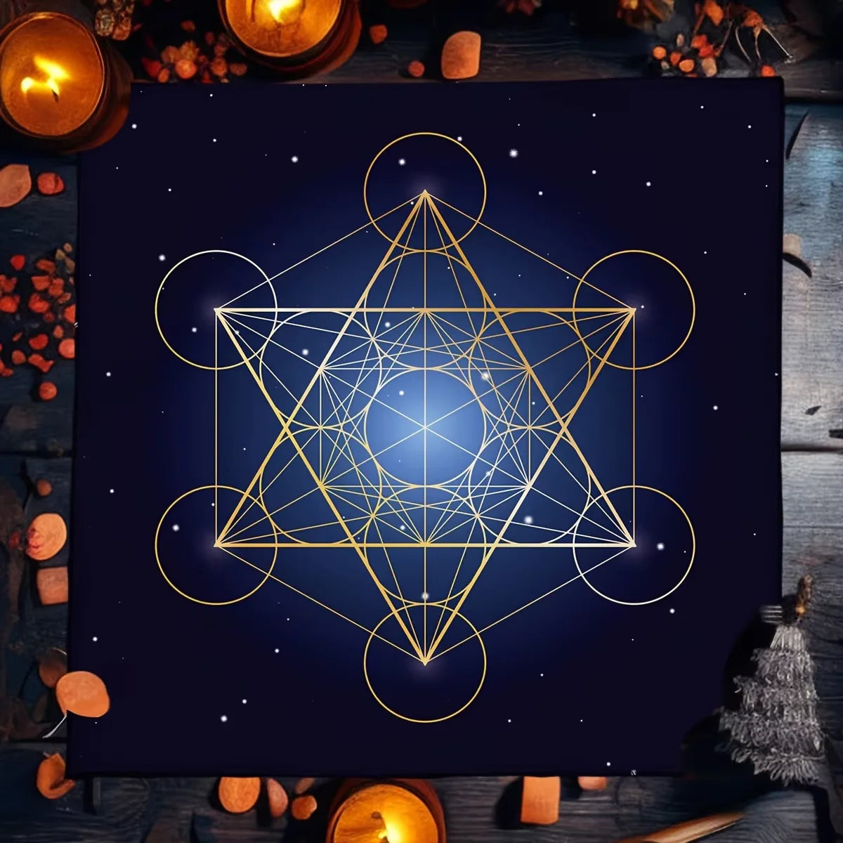 🃏 VIKAMA Geometric Flower of Life Tarot Tablecloth – Metatron Cube Reading Mat & Sacred Geometry Witchy Altar Cloth Gift
