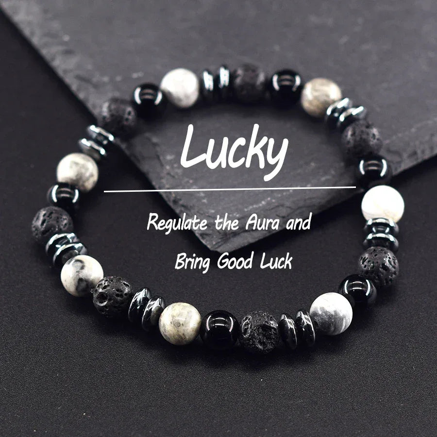 🌋 The "Mystic Earth" Diffuser Bracelet: Natural Labradorite & Volcanic Lava Stone for Balance & Protection 6 Map 8 mm Beads