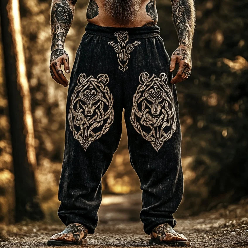 🃏 Men’s Retro Viking Celtic Skeleton 3D Printed Drawstring Pants – Casual Straight-Leg Summer Beach Pants, Plus Sizes S–5XL D81PHG259162354