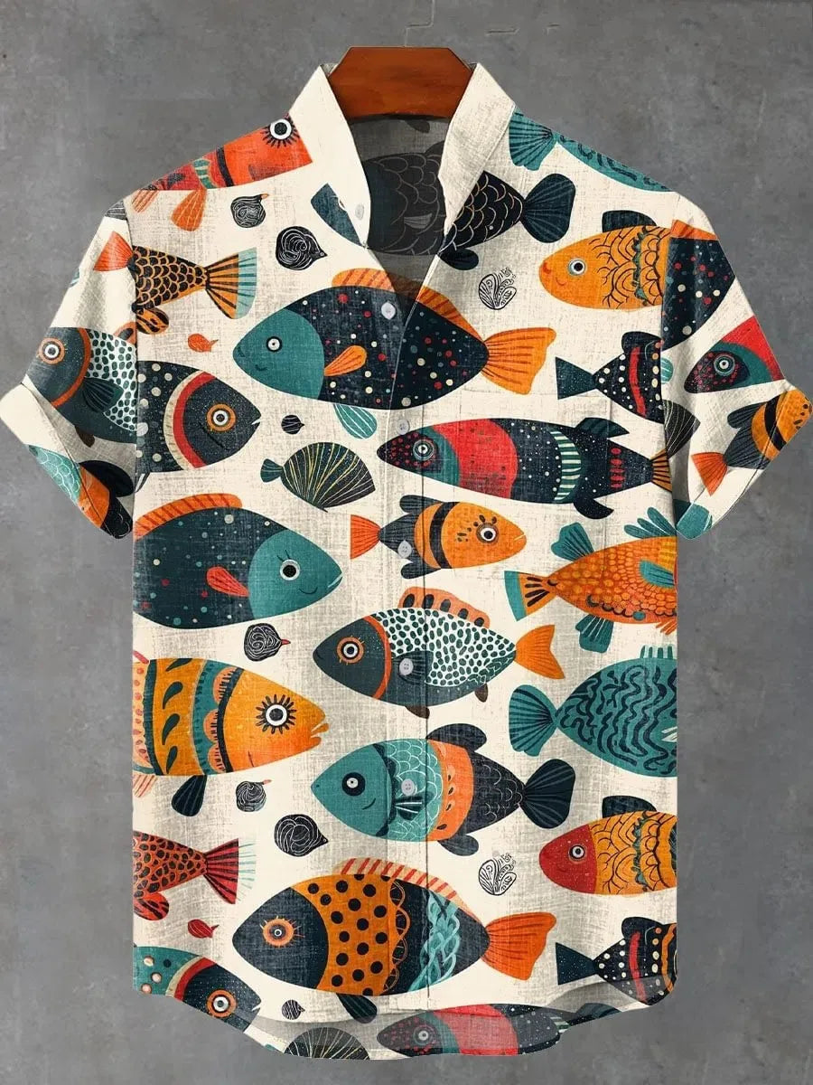 🦞 The Lobster-Luxe Coastal Masterpiece: Premium Men's Cotton-Linen Blend Short-Sleeve Shirt – High-Definition Lobster Graphic Print, Ultra-Breathable "Cool-Touch" Fabric, and Sophisticated Resort Fit