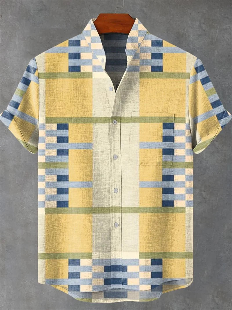 ✨ The Vintage Oceanic Masterpiece: Retro 3D Koi & Wave Print Men's Casual Linen-Blend Shirt – Breathable Summer Hawaiian Style Social Top with High-Definition Artistic Graphics GY465