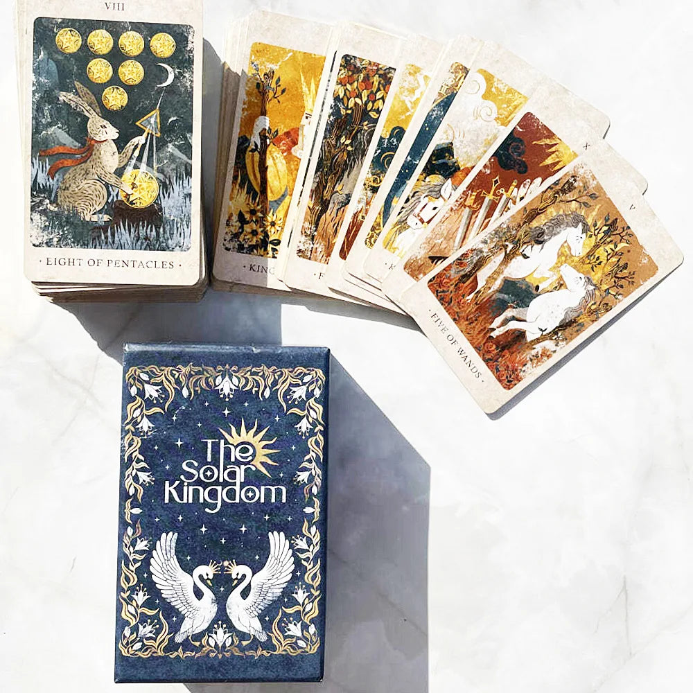 The Solar Kingdom Tarot – 86-Card English Edition (12x7 cm) Including 8 Special Sun and Moon Cards for Divination, Family Board Games, and Spiritual Prophecy