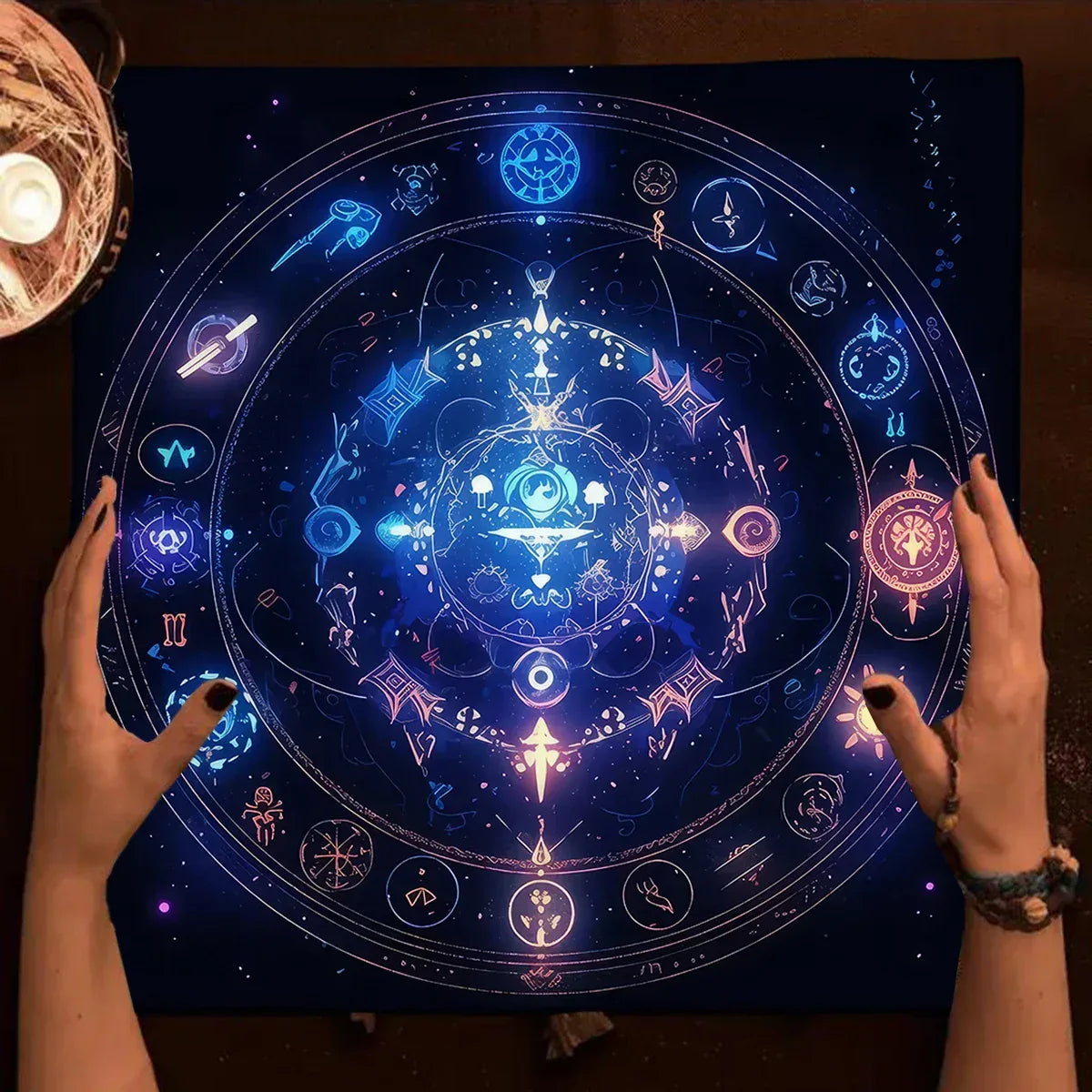 🃏 Colorful Flower of Life Tarot Tablecloth – Mandala Celestial Energy Altar Cloth for Astral Divination, Tarot Mat & Mystical Home Decor TLB (654)