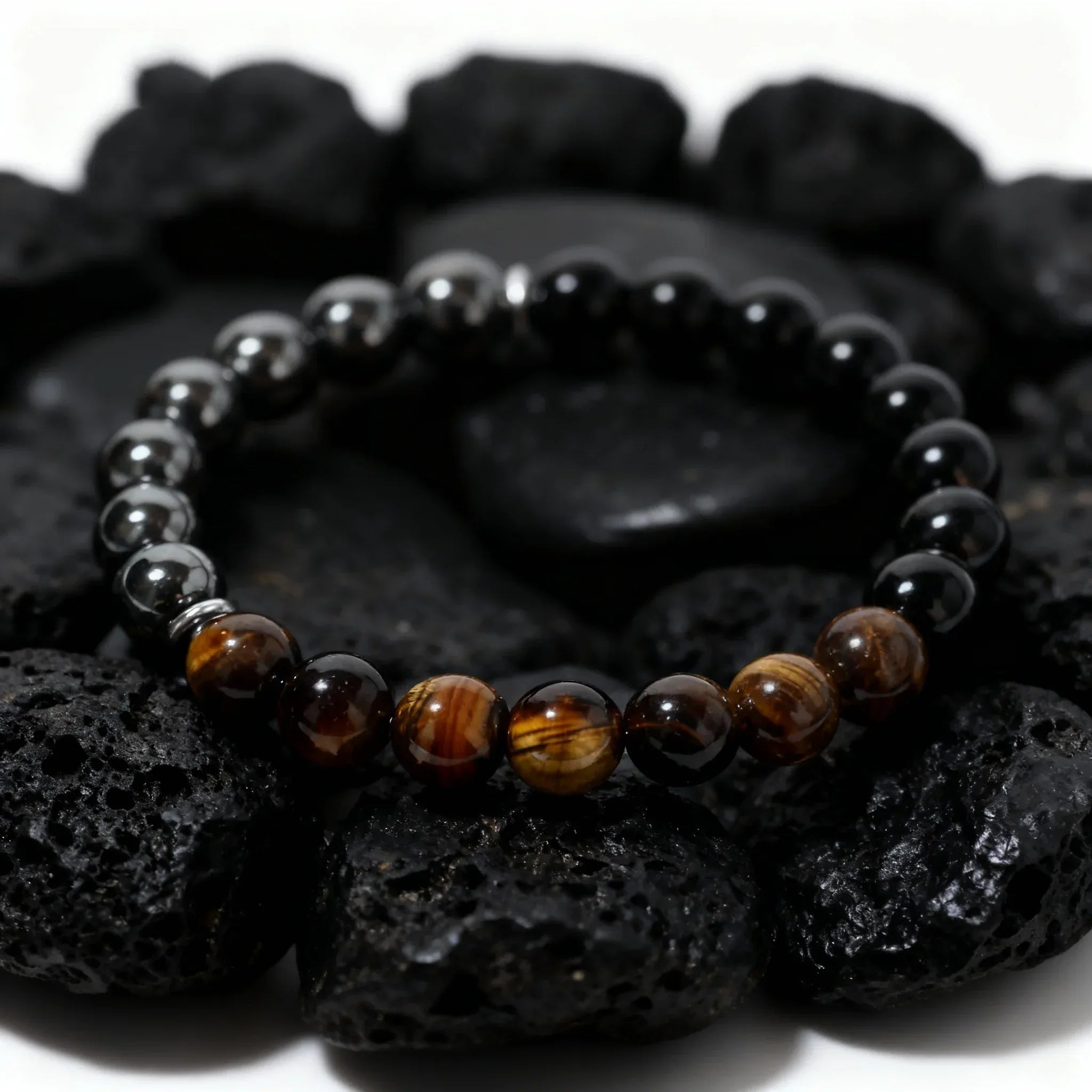 ✨ Classy Autumn & Winter Jewelry – Blue & Yellow Hematite Tiger’s Eye Bracelet – Unique Natural Stone Accessory for Family Banquets