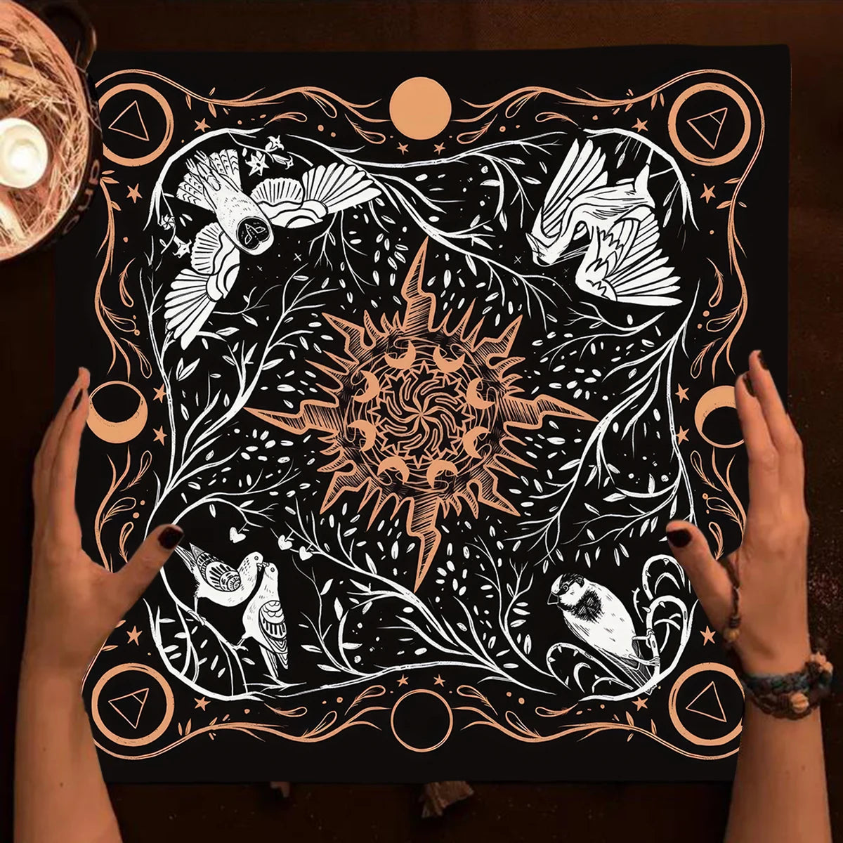 🌟Gold Witchcraft Cat Altar Cloth | Tarot Tablecloth for Spread & Reading | Starry Sky Divination Mat | Altar Decor Pad