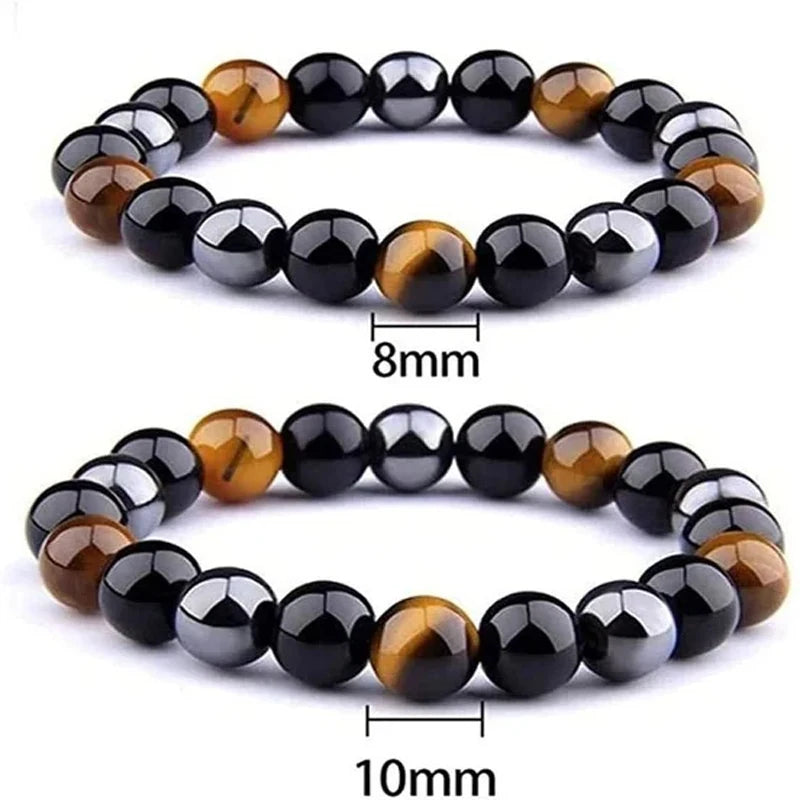 ✨ Tiger Eye Natural Stone Bead Bracelet for Men & Women – Magnetic Hematite & Black Obsidian with Reiki Energy