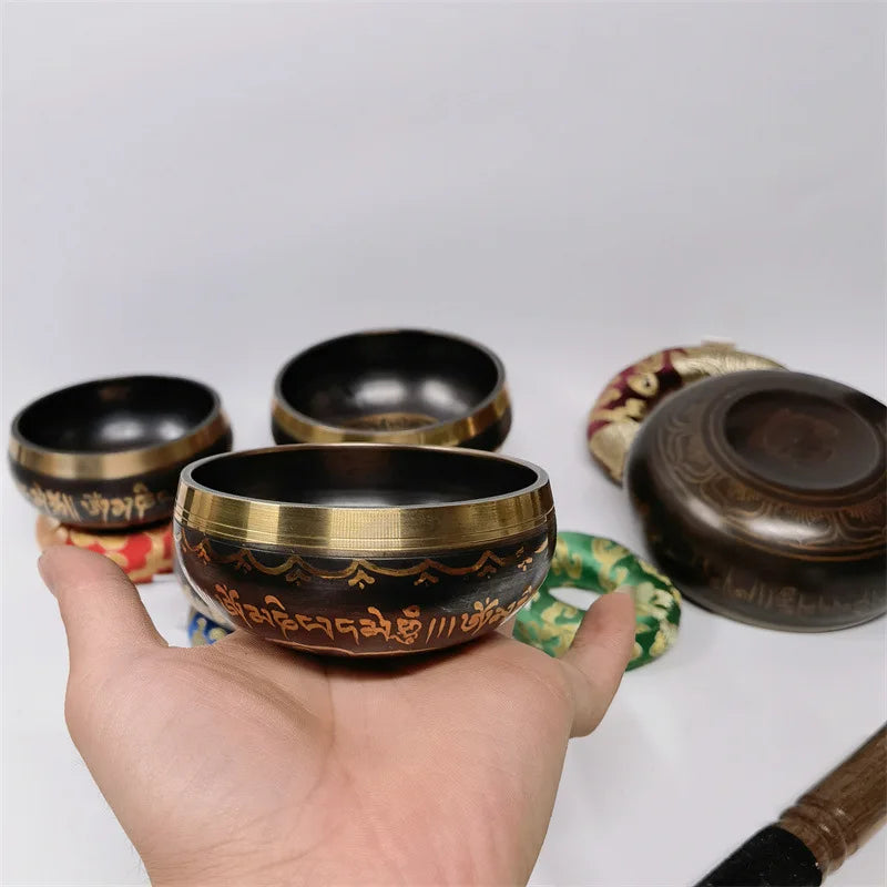 🔔 Tibetan Singing Bowl Set Sound Bowls Meditation Nepal Music Bowl Buddhism for Meditation Yoga Stress Relief Tibet Copper Bowl
