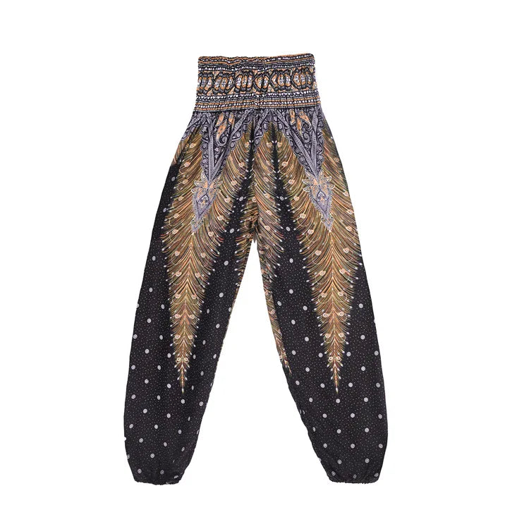 🧘‍♀️ Women’s Yoga Boho Pants – Floral Print Harem Leggings with Pocket, High Waist, Elastic Waistband, and Ankle Straps