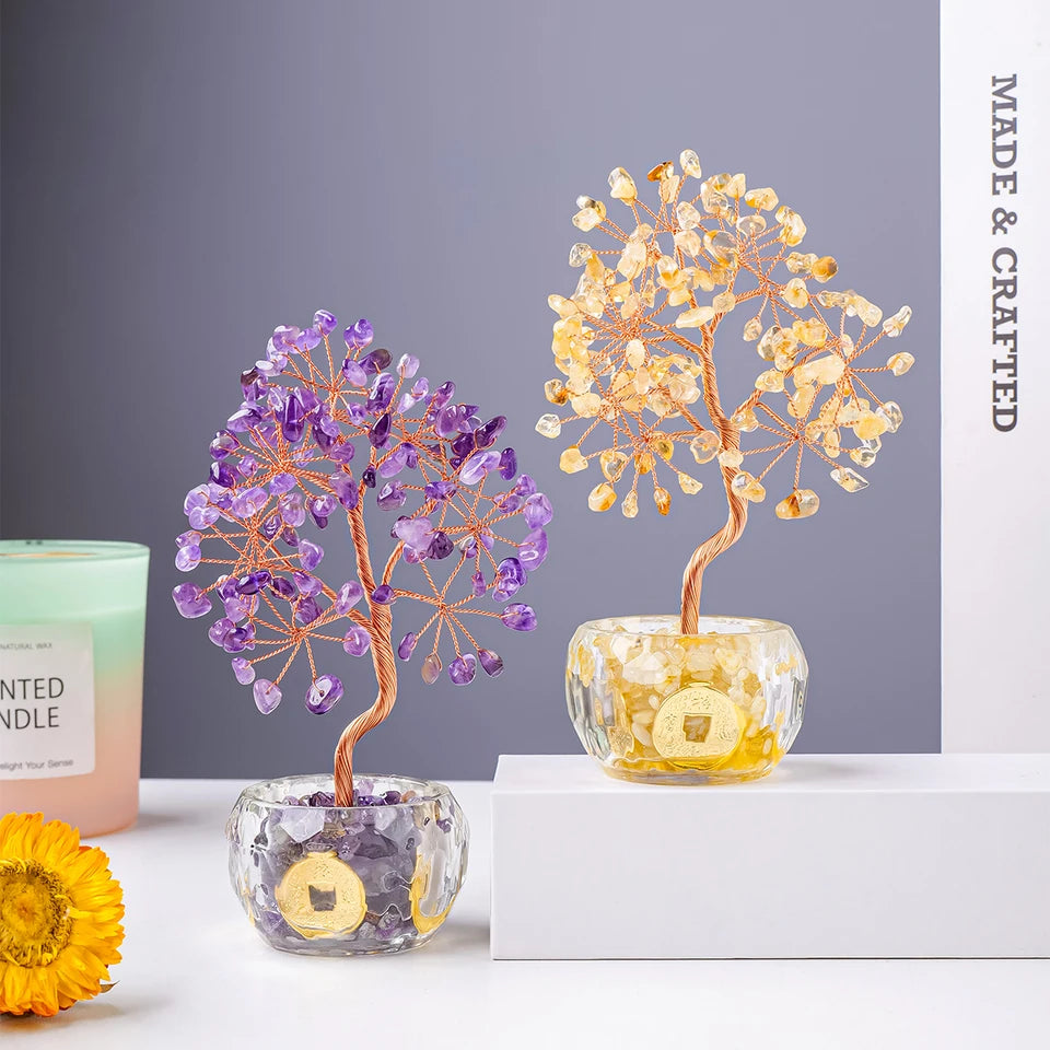 🌳 7 Chakra Healing Crystal Tree: "Get Rich" Money Tree with Natural Stones – Feng Shui Bonsai for Wealth, Luck & Home Office Decor