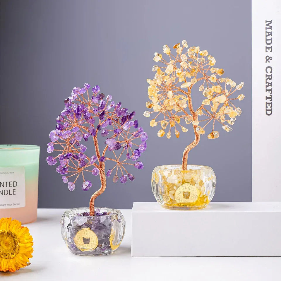 🌳 7 Chakra Healing Crystal Tree: "Get Rich" Money Tree with Natural Stones – Feng Shui Bonsai for Wealth, Luck & Home Office Decor