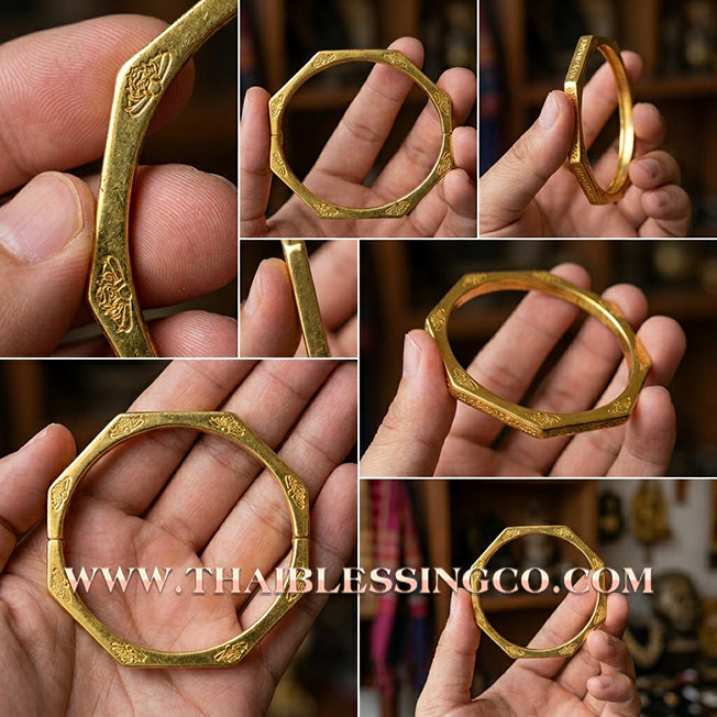 ✨🕉️ Sacred 18K Gold-Plated Bronze "Phra Rahu" Destiny-Shifting Bracelet: Phra Achan Lek, Wat Tham Khao Noi (2016 Edition) – The Celestial Guardian of Fortune, Luck, and Absolute Protection
