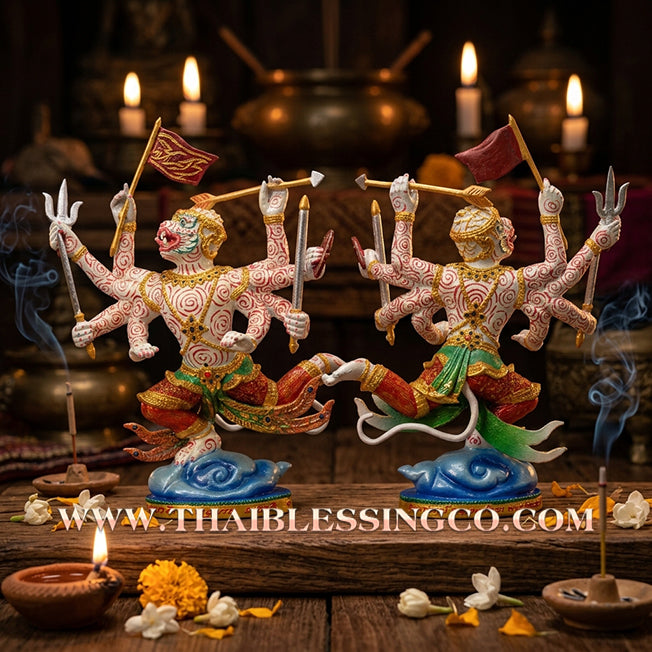 🐒 Sacred "8-Armed Hanuman" (The Celestial Conqueror) – Grand 8-Inch Painted Metal Edition: Luang Pu Kee, Wat Sri Lamyong, Surin (2011) – The Ultimate Engine for Absolute Victory, Sovereign Power, and Unstoppable Business Momentum!