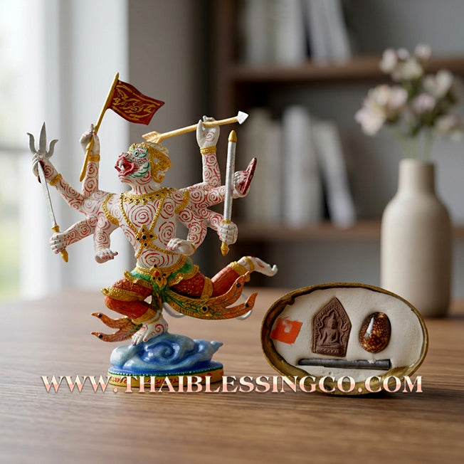 🐒 Sacred "8-Armed Hanuman" (The Celestial Conqueror) – Grand 8-Inch Painted Metal Edition: Luang Pu Kee, Wat Sri Lamyong, Surin (2011) – The Ultimate Engine for Absolute Victory, Sovereign Power, and Unstoppable Business Momentum!