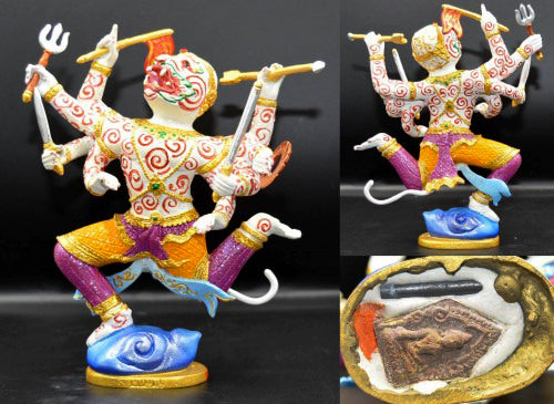 🐒 Sacred "8-Armed Hanuman" (The Celestial Conqueror) – Painted Metal Altar Edition: Luang Pu Kee, Wat Sri Lamyong, Surin (2011) – The Ultimate Engine for Absolute Victory, Sovereign Power, and Unstoppable Business Momentum!