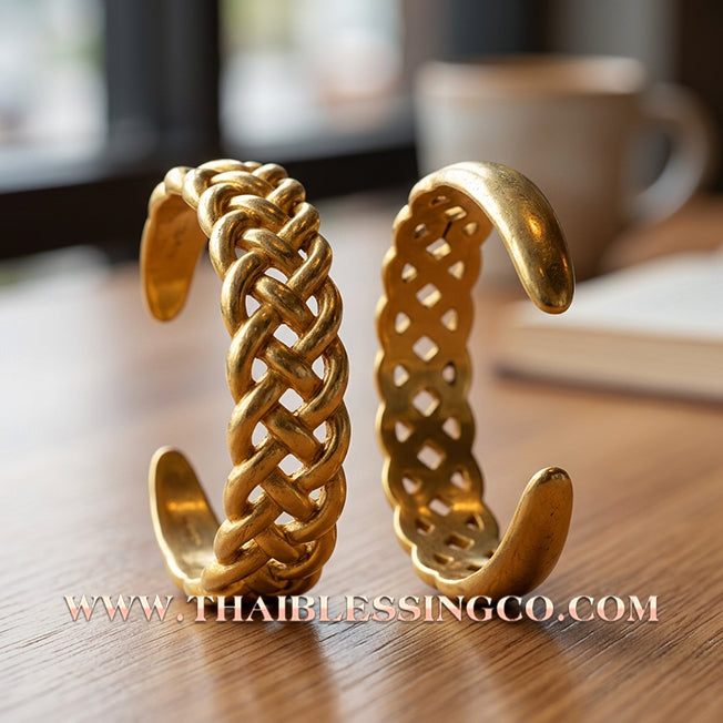 ✨🕉️ Sacred Brass "Phirot Khrop Chakkrawan" Universal Protection Bracelet: Master Achan Plian Hatyanon (2014 Khao Or Edition) – The Golden Knot of Invincibility, Fortune, and Total Destiny Mastery