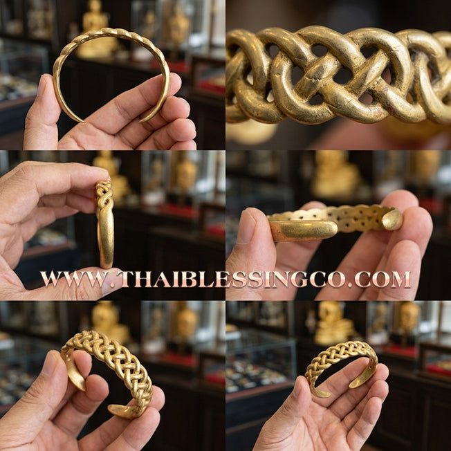 ✨🕉️ Sacred Brass "Phirot Khrop Chakkrawan" Universal Protection Bracelet: Master Achan Plian Hatyanon (2014 Khao Or Edition) – The Golden Knot of Invincibility, Fortune, and Total Destiny Mastery