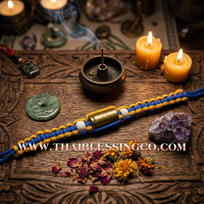 ✨🕉️ Sacred "Bullet Shell" Protection Takrut Bracelet – Maha Choke Maha Setthee Edition: Luang Pho Ap, Wat Thong Sai (2009 Exclusive) – The Ultimate Guardian Talisman for Invincibility, Extreme Wealth, and Absolute Safety