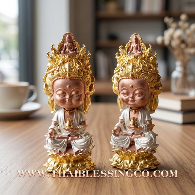 🪷 Sacred "Chao Mae Kuan Im Noi Roy Lan": Authentic 3K-Plated Victory Bronze Goddess of Compassion for Infinite Wealth by Phra Arjan Amnat (2023)