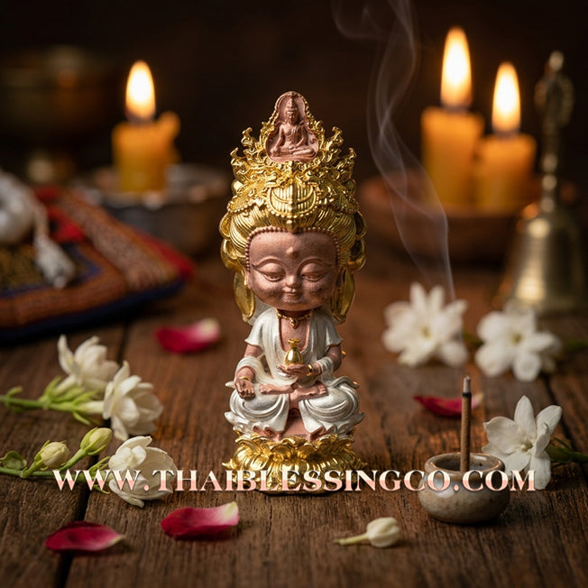 🪷 Sacred "Chao Mae Kuan Im Noi Roy Lan": Authentic 3K-Plated Victory Bronze Goddess of Compassion for Infinite Wealth by Phra Arjan Amnat (2023)