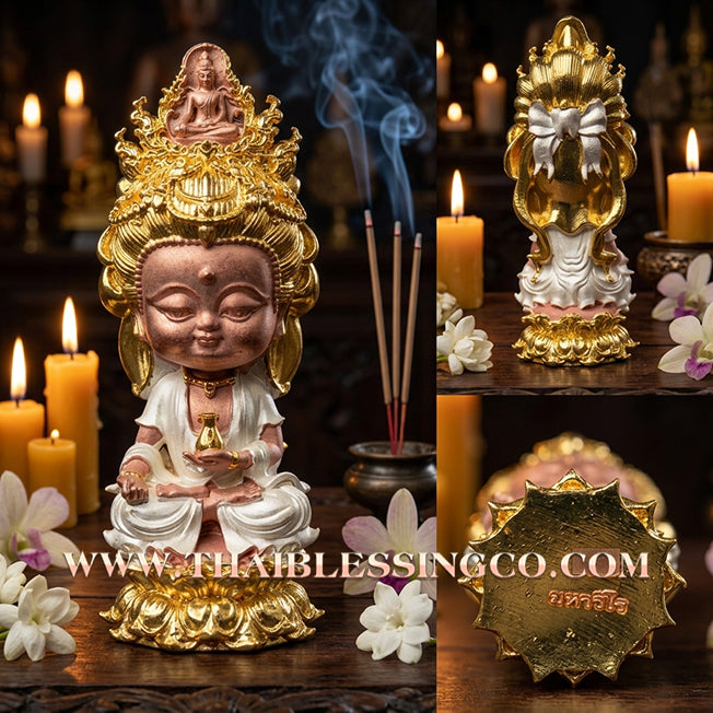 🪷 Sacred "Chao Mae Kuan Im Noi Roy Lan": Authentic 3K-Plated Victory Bronze Goddess of Compassion for Infinite Wealth by Phra Arjan Amnat (2023)