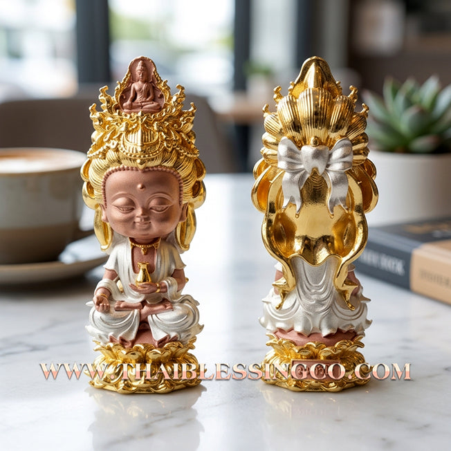 🪷 Sacred "Chao Mae Kuan Im Noi Roy Lan": Authentic 3K-Plated Victory Bronze Goddess of Compassion for Infinite Wealth by Phra Arjan Amnat (2023)