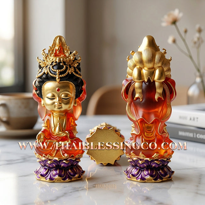 🪷 Sacred "Chao Mae Kuan Im Noi Roy Lan": Authentic Gold-Plated Enamel Victory Bronze Goddess of Compassion for Infinite Wealth by Phra Arjan Amnat (2023)