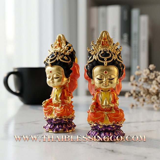 🪷 Sacred "Chao Mae Kuan Im Noi Roy Lan": Authentic Gold-Plated Enamel Victory Bronze Goddess of Compassion for Infinite Wealth by Phra Arjan Amnat (2023)
