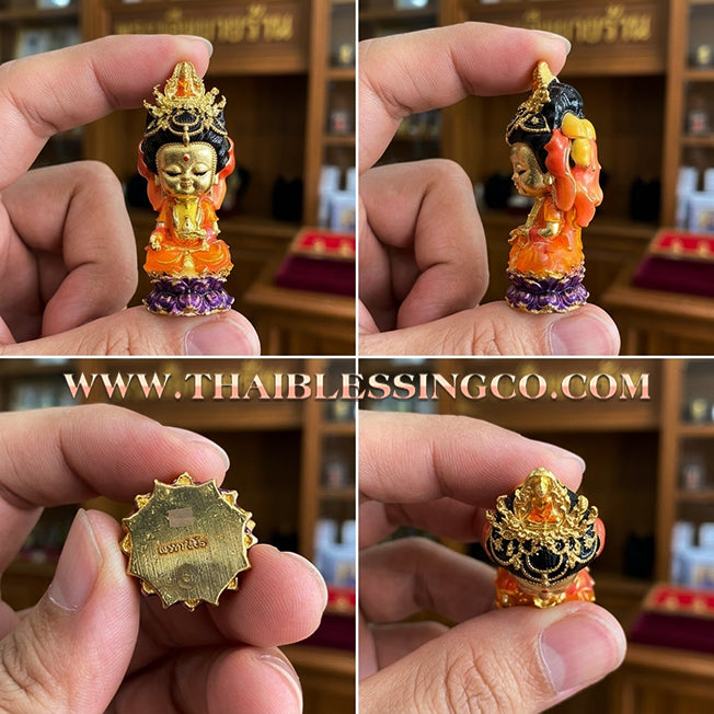 🪷 Sacred "Chao Mae Kuan Im Noi Roy Lan": Authentic Gold-Plated Enamel Victory Bronze Goddess of Compassion for Infinite Wealth by Phra Arjan Amnat (2023)