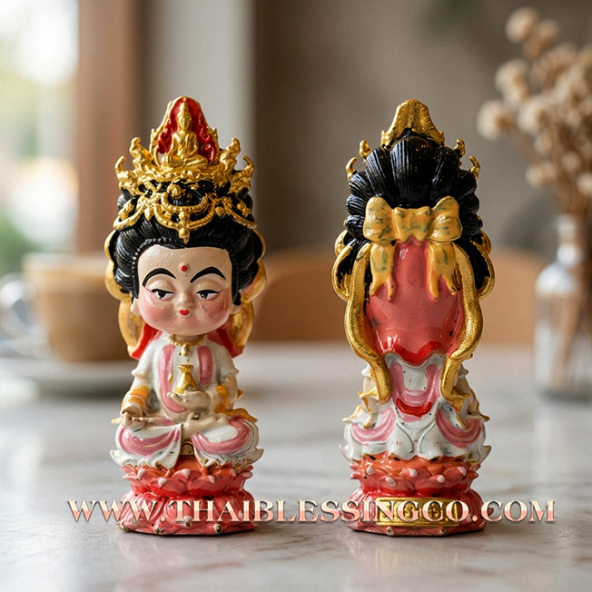 🪷 Sacred "Chao Mae Kuan Im Noi Roy Lan": Authentic Hand-Painted Victory Bronze Goddess of Compassion for Infinite Wealth by Phra Arjan Amnat (2023)