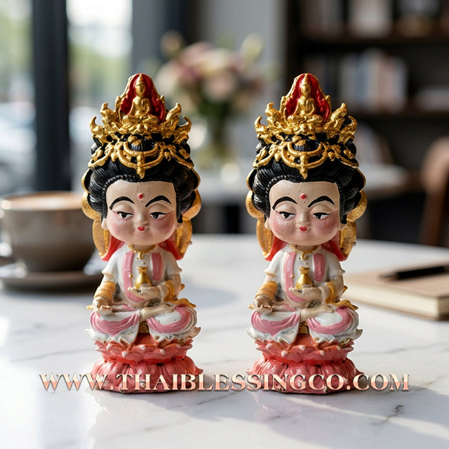 🪷 Sacred "Chao Mae Kuan Im Noi Roy Lan": Authentic Hand-Painted Victory Bronze Goddess of Compassion for Infinite Wealth by Phra Arjan Amnat (2023)