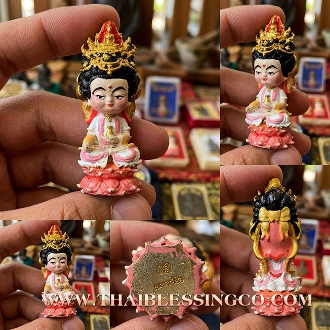 🪷 Sacred "Chao Mae Kuan Im Noi Roy Lan": Authentic Hand-Painted Victory Bronze Goddess of Compassion for Infinite Wealth by Phra Arjan Amnat (2023)