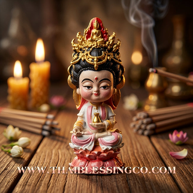 🪷 Sacred "Chao Mae Kuan Im Noi Roy Lan": Authentic Hand-Painted Victory Bronze Goddess of Compassion for Infinite Wealth by Phra Arjan Amnat (2023)