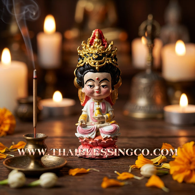 🪷 Sacred "Chao Mae Kuan Im Noi Roy Lan": Authentic Hand-Painted Victory Bronze Goddess of Compassion for Infinite Wealth by Phra Arjan Amnat (2023)