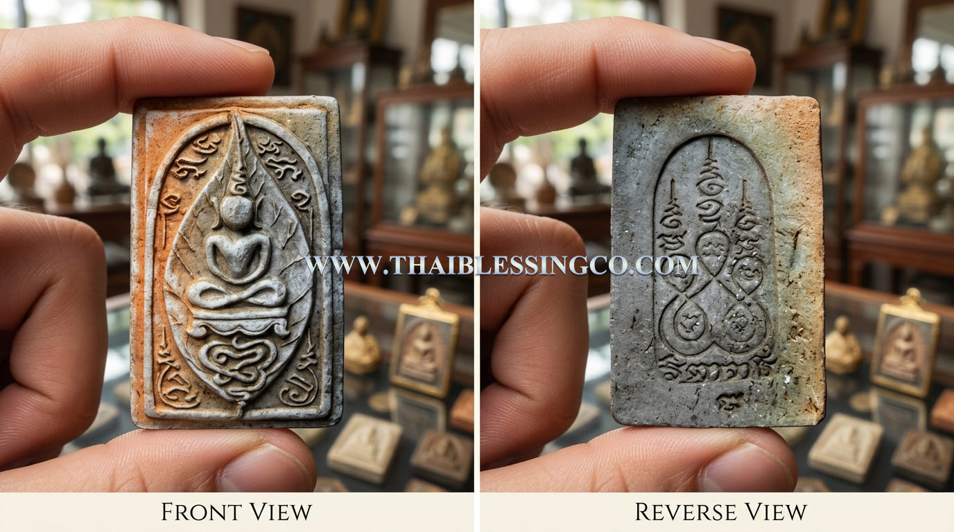 ✨ Sacred Clay Heritage: Authentic Thai Phra Somdej Bai Manao (Lemon Leaf Edition) – Consecrated Earth-Baked Clay Amulet by Luang Phor Jai, Wat Phraya Yat 2014 – The Ultimate Protection, Peace, and Prosperity Talisman (3.5 x 2.3 cm)