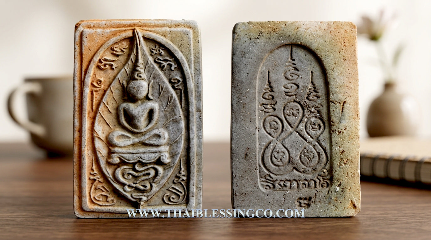 ✨ Sacred Clay Heritage: Authentic Thai Phra Somdej Bai Manao (Lemon Leaf Edition) – Consecrated Earth-Baked Clay Amulet by Luang Phor Jai, Wat Phraya Yat 2014 – The Ultimate Protection, Peace, and Prosperity Talisman (3.5 x 2.3 cm)
