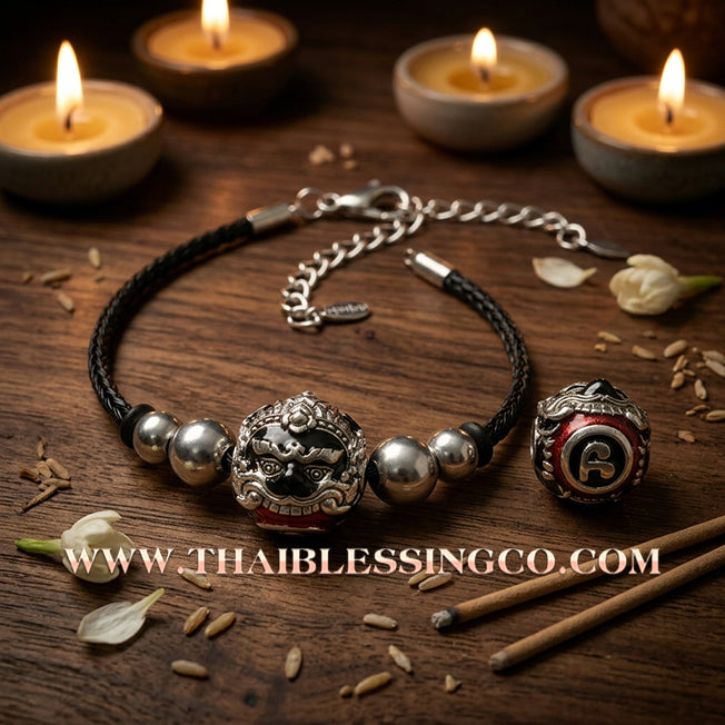 ✨🕉️ Sacred Enamel Alpaca "No Mo Srivijaya" Phra Rahu Alchemical Sphere (Luk Om) Bracelet The Ultimate Talisman for Modern Wealth, Fate Reversal, and Radiant Southern Prosperity!
