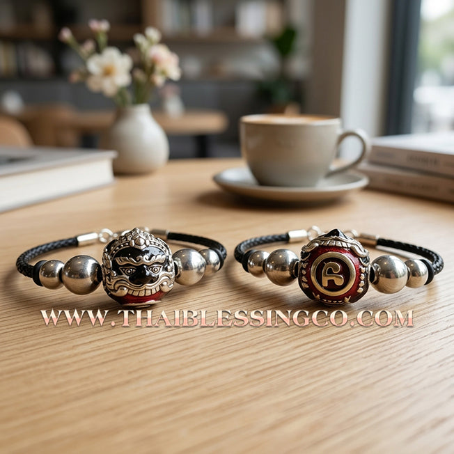 ✨🕉️ Sacred Enamel Alpaca "No Mo Srivijaya" Phra Rahu Alchemical Sphere (Luk Om) Bracelet The Ultimate Talisman for Modern Wealth, Fate Reversal, and Radiant Southern Prosperity!