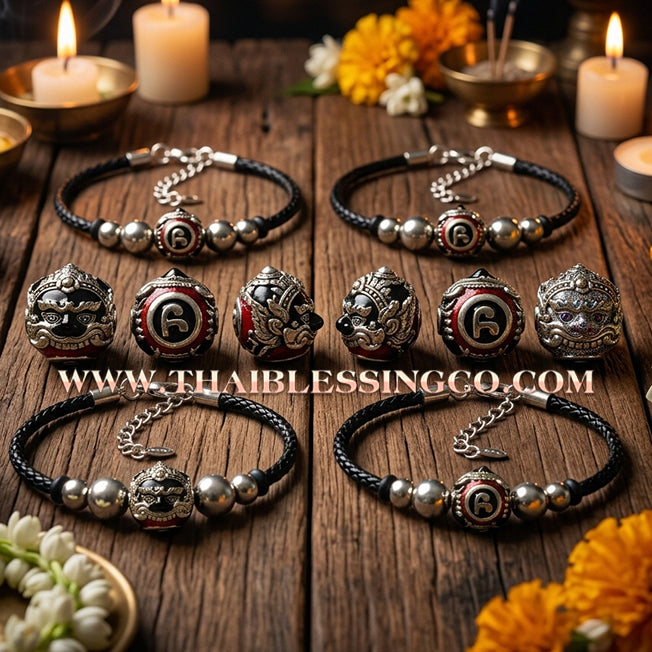 ✨🕉️ Sacred Enamel Alpaca "No Mo Srivijaya" Phra Rahu Alchemical Sphere (Luk Om) Bracelet The Ultimate Talisman for Modern Wealth, Fate Reversal, and Radiant Southern Prosperity!