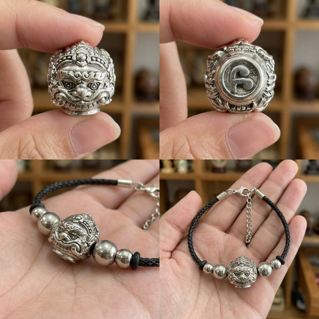 ✨🕉️ Sacred Enamel Alpaca "No Mo Srivijaya" Phra Rahu Alchemical Sphere (Luk Om) Bracelet The Ultimate Talisman for Modern Wealth, Fate Reversal, and Radiant Southern Prosperity!