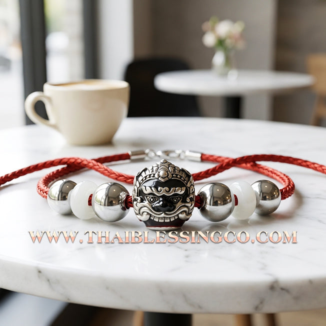 ✨🕉️ Sacred Enamel Alpaca "No Mo Srivijaya" Phra Rahu Alchemical Sphere (Luk Om) Bracelet The Ultimate Talisman for Modern Wealth, Fate Reversal, and Radiant Southern Prosperity!